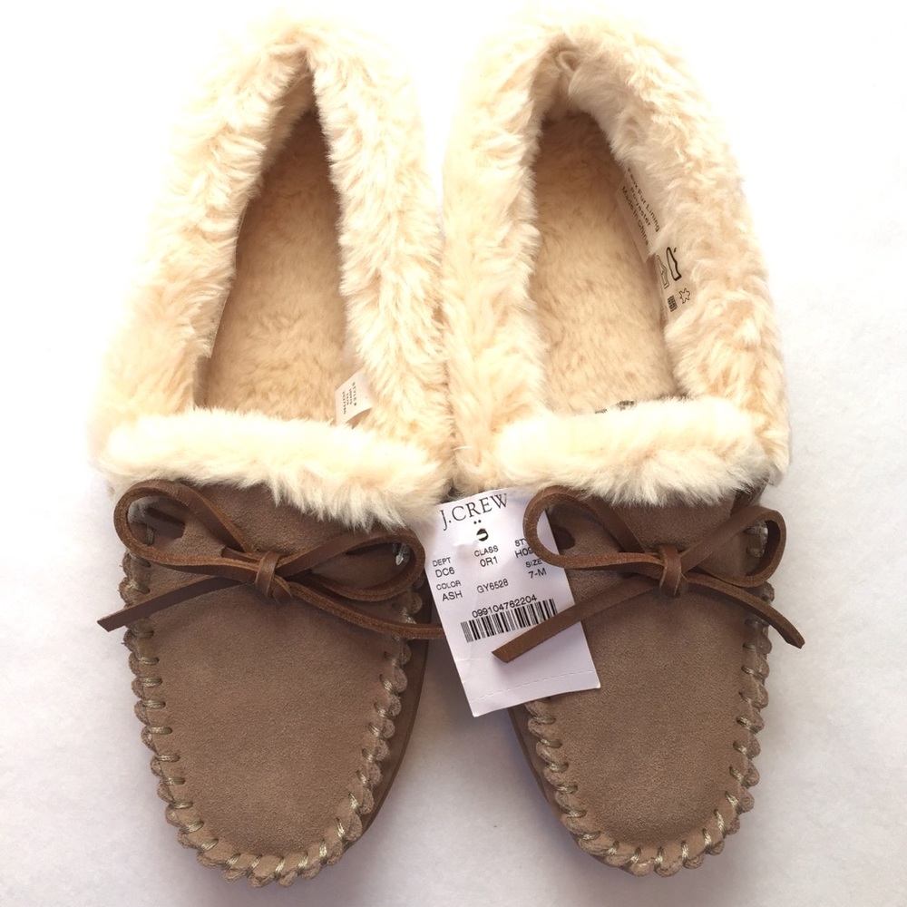 J. Crew NEW Faux Shearling Slippers Moccasins Sz 7